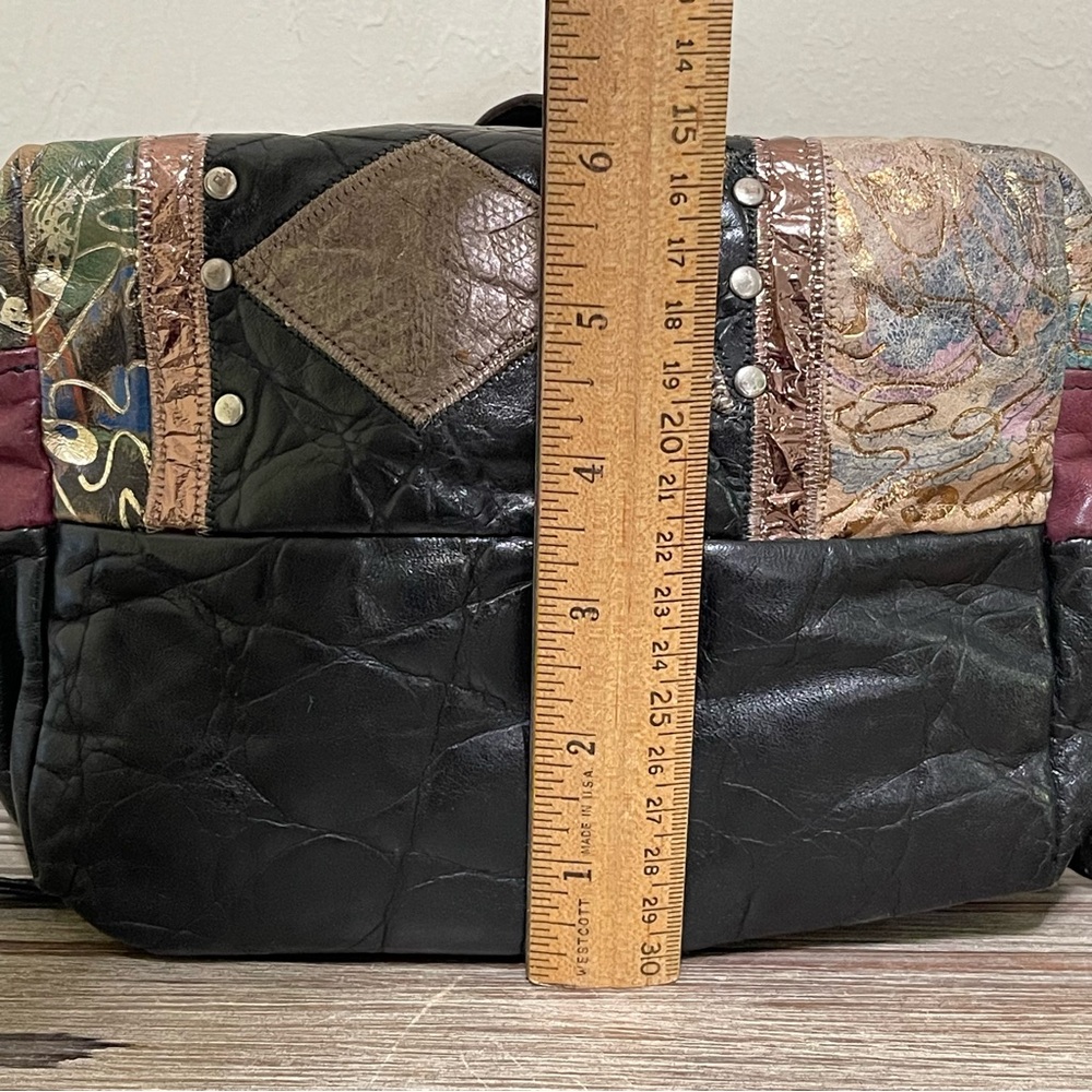 Leather Patchwork Crossbody Bag Drawstring Bucket… - image 13